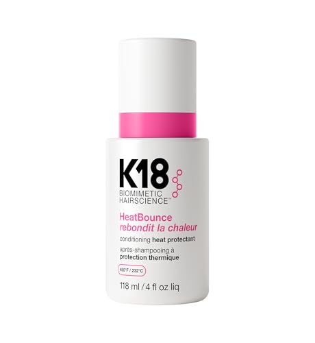 K18 HeatBounce Conditioning Heat Protectant Spray, Lightweight Leave-In Conditioner + 450F (232C) Heat Protection, Soften, Smooth + Detangle All Hair Types, 4 Fl Oz Liq