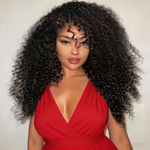 XSY Kinky Curly Half Wig Human Hair 200% Density Wear and Go Glueless Wigs 3 In 1 Seamless Flip Over Half Wigs for Women Beginner Friendly Curly Headband Wig Human Hair 20 Inch