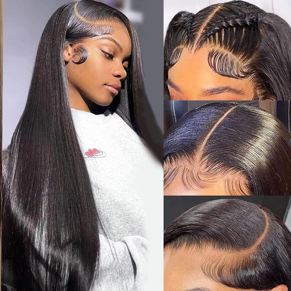 Straight Lace Front Wigs Human Hair 200% Density 13x6 HD Lace Front Wigs for Black Women 28inch Pre Plucked with Baby Hair Transparent Glueless Straight Lace Frontal Wigs Natural HairLine