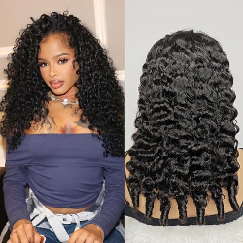 Half Wig Human Hair Burmese Curly Wig for Women 250 Density 3 In 1 Seamless Flip Over Half Wigs Beginner Friendly Glueless Wigs Human Hair with Spiral End Natural Color 20 Inch