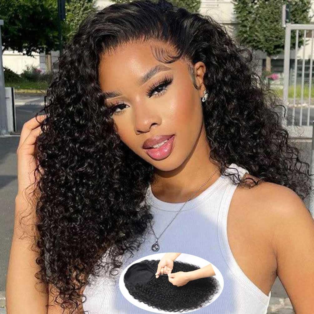 Half Wig Human Hair 200 Density Water Wave Wear Go Glueless Wigs Human Hair with Drawstring 3 In 1 Half Wigs for Women Invisible Hairline Beginner Friendly (Half Wig Black Color, 18 Inch)