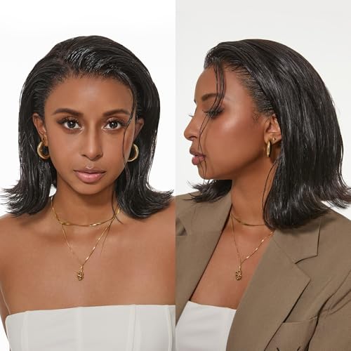 LUVME HAIR 13X4 Lace Wig NatureMAXTM PartingMax Lace 10 Inches Bob Wigs Lace Front Wigs Human Hair Pre Cut Plucked Flexi-Fit Drawstring Cap Lace Frontal Glueless 12 Inches Natural Black Color