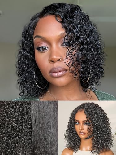 LUVME HAIR Wet and Wavy 5x5 Closure Water Wave Short Curly Bob Glueless Wigs Human Hair Pre Plucked Pre Cut Lace Side Part 100% Human Hair Wig 12 Inches