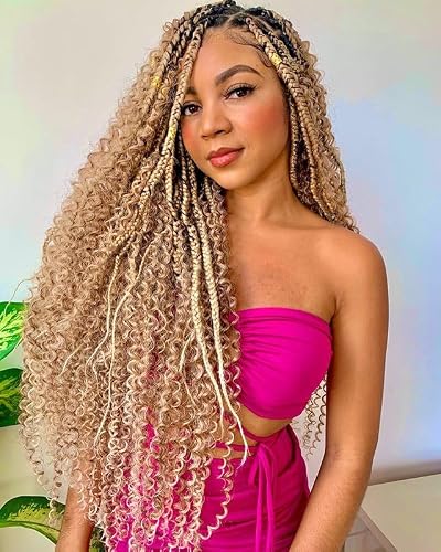 Human Braiding Hair for Boho Braids Human Hair 110g 16 Inch Curly Boho Hair for Braiding Knotless 12A Deep Wave Bohemian 3 Bundles/Pack Caramel Honey Blonde