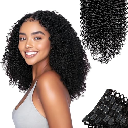 SIYUSI Kinky Curly Clip In Hair Extensions (Natural Black, 18")