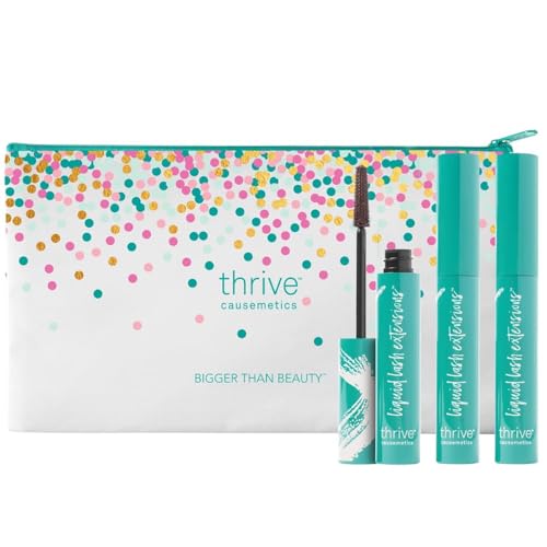 Thrive Causemetics Liquid Lash Extensions Mascara 3 Pack, Tubing Thrive Mascara Lengthening, Makeup Gift Set for Women, Volumizing & Curling, Smudge Proof, Vegan & Cruelty Free, Crystal (Brown Black)